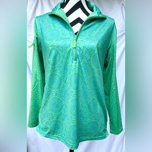 Gretchen Scott Blue and Green Geometric half zip pullover St. Lawrence top